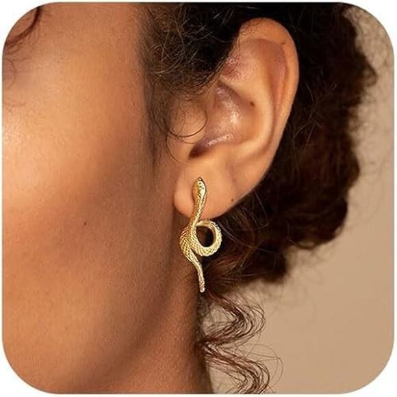 XUANPAI Jewelry - Gold Snake Earrings for Women - 14k Gold Plated Thin Hoops,Hypoallergenic Gold